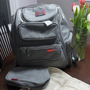 Gray Backpack diaper bag with accessories